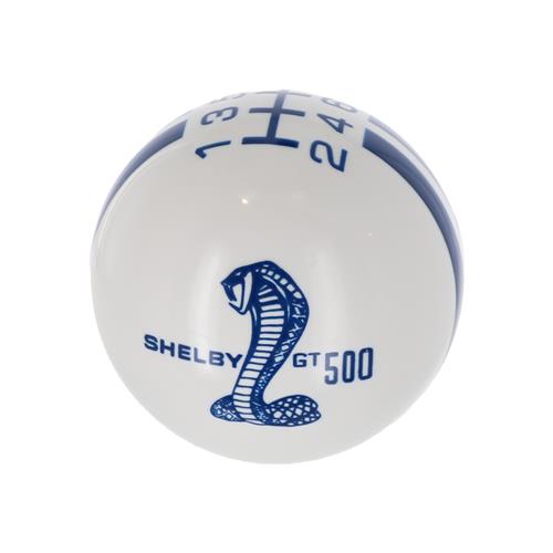 Shelby Mustang GT500 Shift Knob White w/ Blue Stripes (0714)