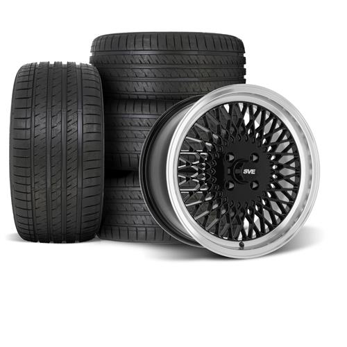 17 Inch Rims Mesh Fox Body 4 Lug Mesh Wheel & Tire Kit - Gloss Black - 17x8 - Z5 | 79-93