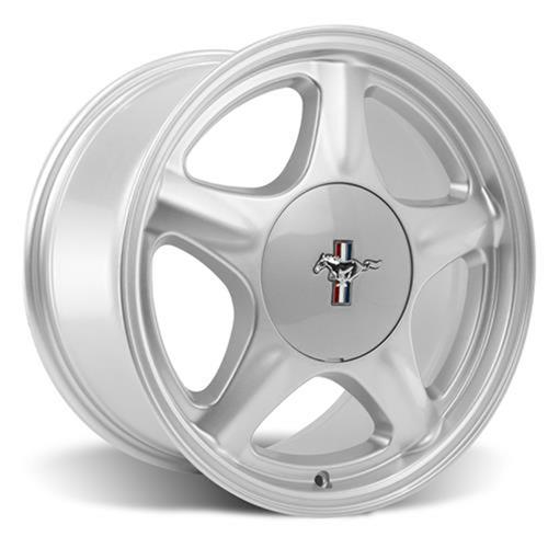 1979-93 Mustang 5 Lug Pony Wheel & Ford Licensed Center Cap Kit  - 17x8/10 - Silver