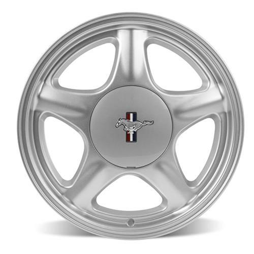 1979-93 Mustang 5 Lug Pony Wheel & Ford Licensed Center Cap Kit  - 17x8 - Silver
