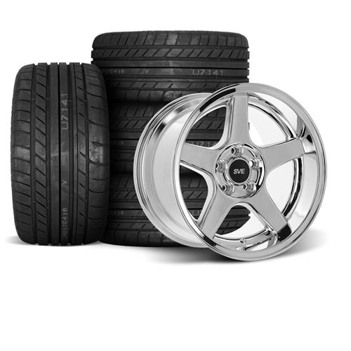 SVE Mustang 2003 Cobra Style Wheel & Tire Kit - 17x9/10.5 - Chrome - Deep Dish (94-04) M/T Street Comp