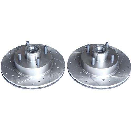 1979-1993 Mustang PowerStop Front Brake Rotor Kit (79-86 5.0) (87-93 2.3) - Drilled & Slotted - 10"