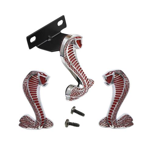 1994-2004 Mustang Cobra Grille & Fender Emblem Kit - Chrome w/ Red Accents
