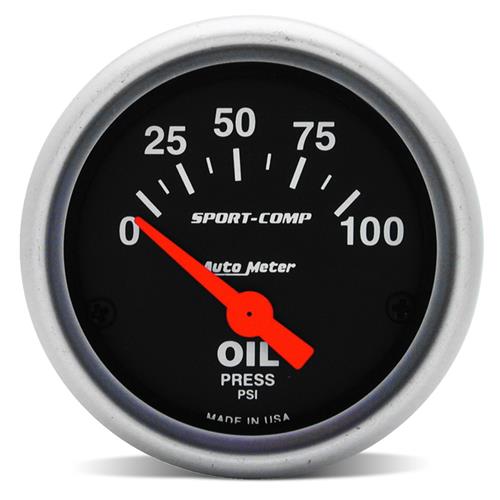 Auto Meter Oil Pressure Gauge 3652; Sport-Comp II 0-100 psi 2-1/16" Warn/Peak 