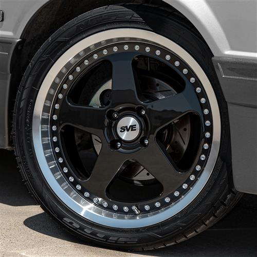 1979-1993 Mustang SVE Saleen SC Style Wheel & Tire Kit - Black w/ Machined Lip & Rivets - 18x8.5 - Nitto
