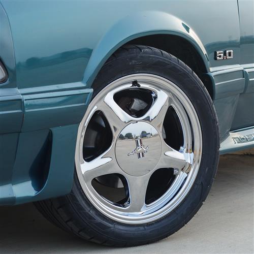 1979-93 Mustang 4 Lug Pony Wheel & Ford Licensed Center Cap - 17x10 - Chrome