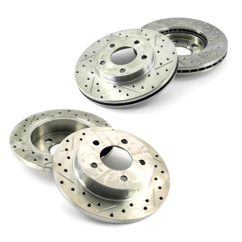 94-04 Ford Mustang Base GT Drilled Slotted Brake Rotors Ceramic Pads Rear 