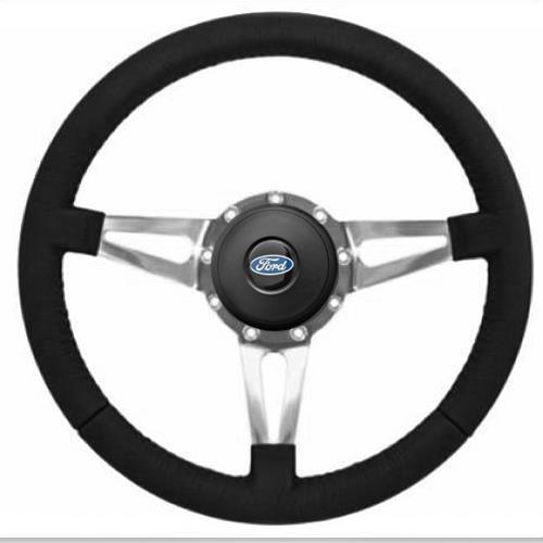 Mustang Premium Leather Steering Wheel Kit Slotted Spoke Ford Oval