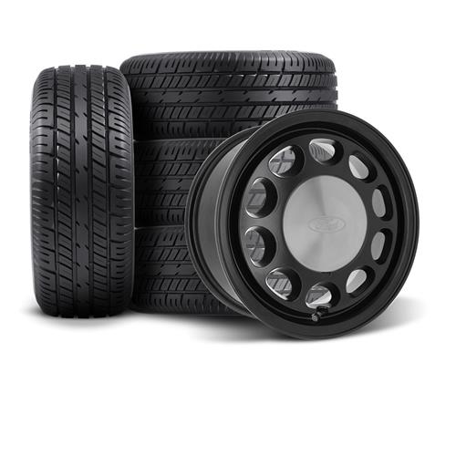 1979-93 Mustang 10-Hole Wheel & Tire Kit - 15x7/9 - Black - M/T Sportsman/ET Street