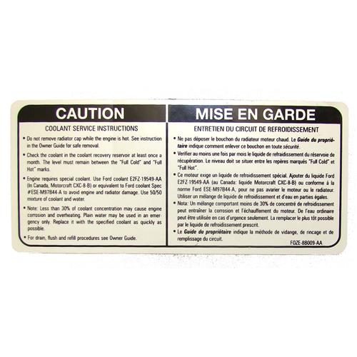 1990-93 Mustang Coolant Caution Decal