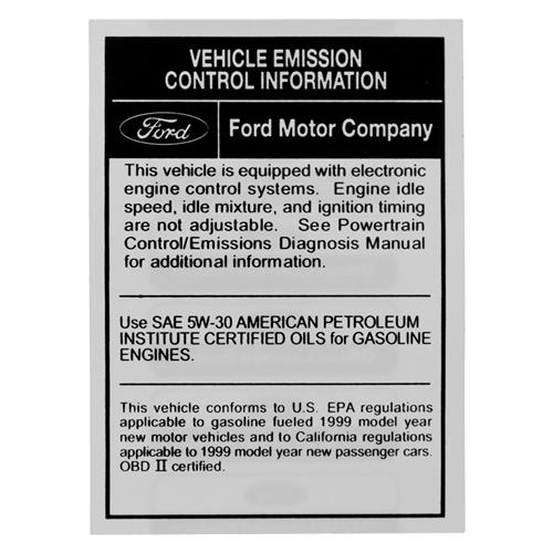 1999 Mustang Emissions Decal - Cobra
