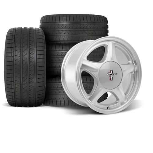 1979-93 Mustang Pony Wheel & Tire Kit 17x8/9 - Silver Sumitomo HTR Z5