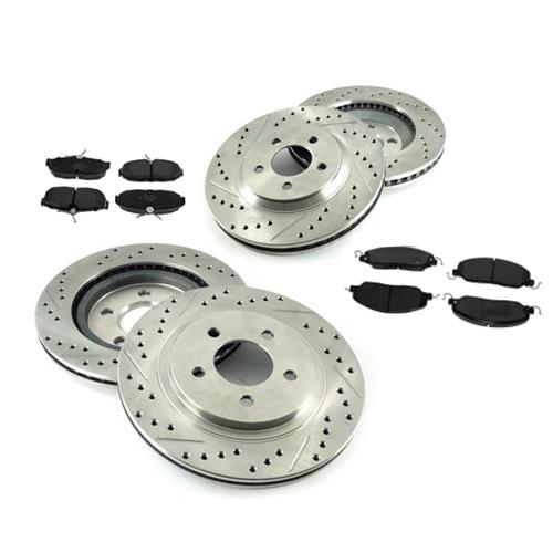 2005-2014 Mustang StopTech Rotor & Hawk Pad Kit - Drilled & Slotted - 12.43" Front & 11.81" Rear GT/V6