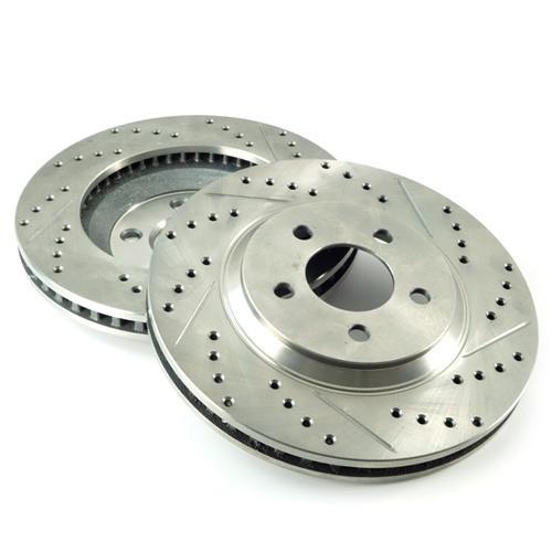 2005-2014 Mustang StopTech Rotor & Hawk Pad Kit - Drilled & Slotted - 12.43" Front & 11.81" Rear GT/V6