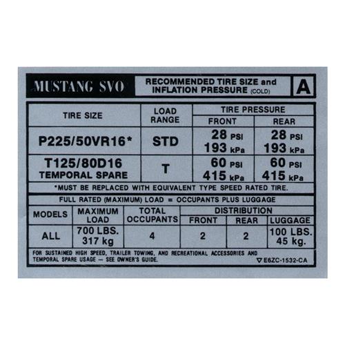 Mustang SVO Tire Pressure Decal (1986) - LMR.com