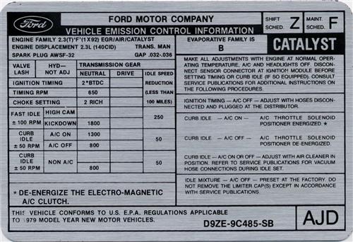 Ford cars,trucks,or MUSTANG Vehicle Emissions Control Info Decal 311 