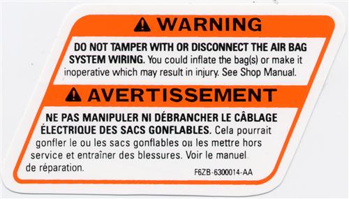 1996 Mustang Air Bag Warning Decal