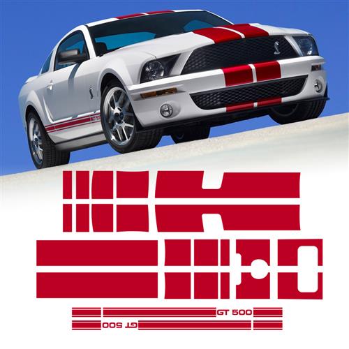2007-2009 Mustang Phoenix Graphix Lemans Racing Stripe Kit w/ Side Stripes - Red - GT500