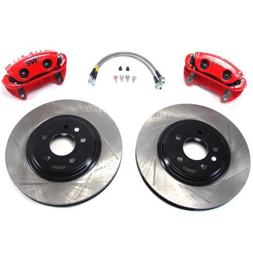 SVE Mustang 13" Cobra Style Front Brake Kit w/ Slotted Rotors Red (9404)
