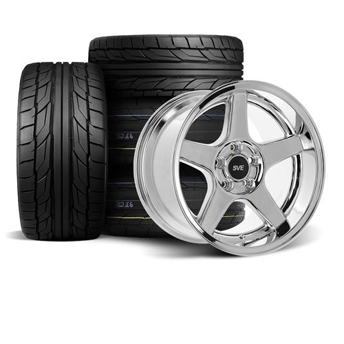 1994-04 Mustang SVE 2003 Cobra Style Wheel & Drag Tire Kit - 17x9/10.5 - Chrome - Deep Dish Nitto NT555 G2 / NT555R2