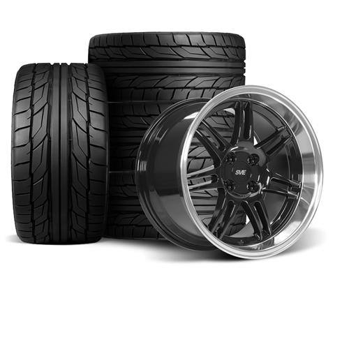 1979-93 Mustang SVE 4 Lug Anniversary Wheel & Nitto Tire Kit  - 17x9/10 - Black W/ Machined Lip