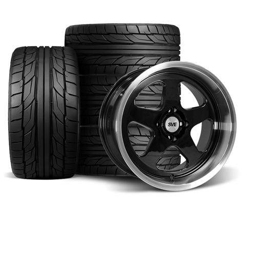 SVE Mustang Saleen SC Style Wheel & Tire Kit - 17x8/10 - Black w/ Machined Lip - Deep Dish (79-93) Nitto NT555 G2