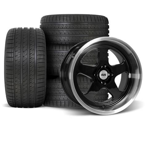Mustang SVE Saleen SC Style Wheel & Tire Kit - 17x8/10 - Black w/ Machined Lip Deep Dish | 79-93