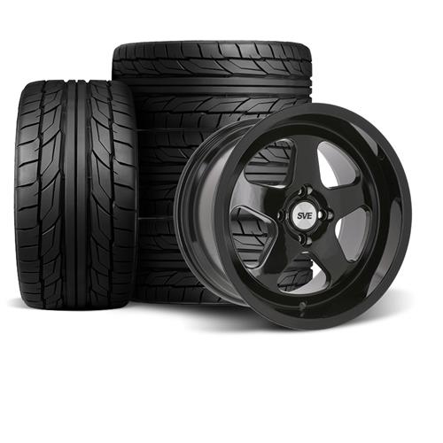 SVE Mustang Saleen SC Style Wheel & Tire Kit - 17x8/10 - Gloss Black - Deep Dish (79-93) Nitto NT555 G2