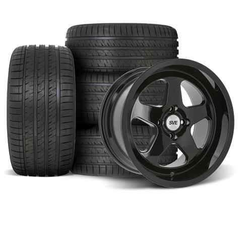 Mustang SVE Saleen SC Style Wheel & Tire Kit - 17x8/10 - Gloss Black - Deep Dish | 79-93