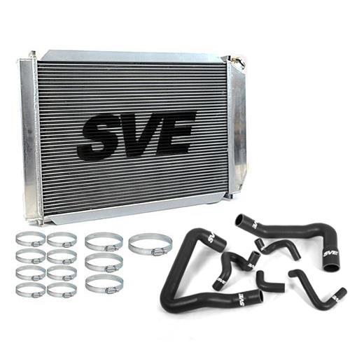 SVE Mustang 5.0L Aluminum Radiator Kit w/ Black Silicone Hoses (8693)