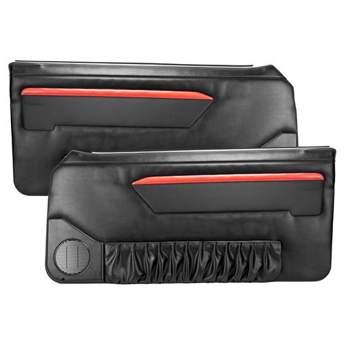1990-93 Mustang TMI Mach 1 Style Door Panels for Power Windows Black/Red Convertible